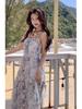 Elegant French Style Floral Spaghetti Strap Long Dress - Summer Slimming Resort Wear