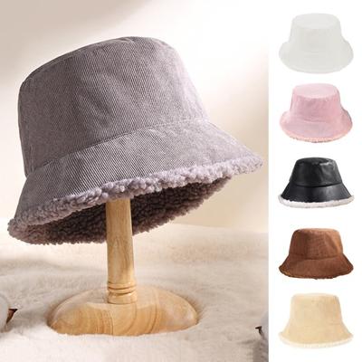 Cappello da pescatore invernale in finta lana d'agnello, reversibile, in pile spesso, tinta unita, per tenere al caldo