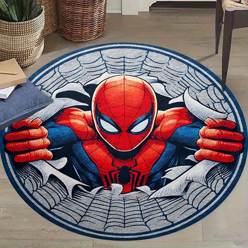 1pc Marvel Spider Man Round Area Rug Non Slip, Machine Washable Polyester Carpet For Living Room & Bedroom Decor