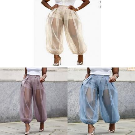 Pantaloni a lanterna corti streetwear in tessuto di poliestere a rete per donna casual