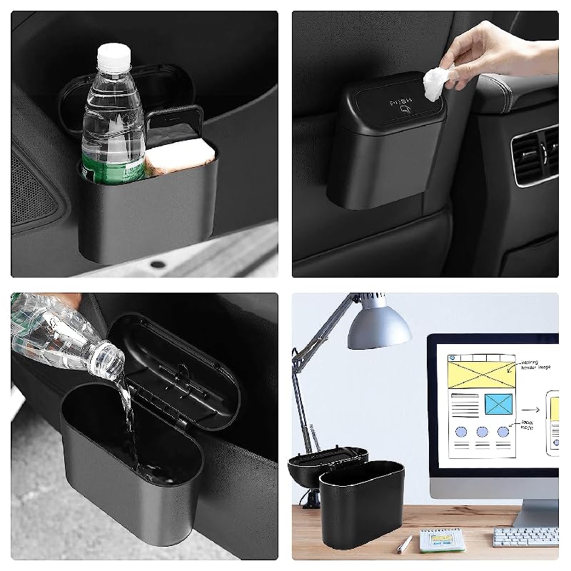 Leak-Proof Mini Car Trash Can With Lid & 5 Packs Of 150 Garbage Bags - The Perfect Car Accessory!