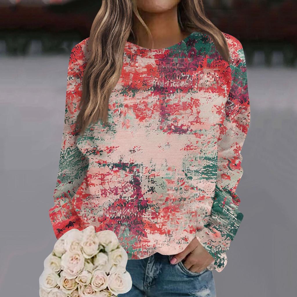 Ladies' Casual Long Sleeved Retro Floral Print Round Neck Raglan Top Pullover Sweater