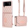 VIETAO Z Flip 7 Leather Wallet Phone Cases With Cross Body Strap, Gilrs Purse Phone Case For Samsung Galaxy Z Flip 6 5 4 3, Pink