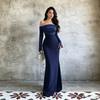Autumn and Summer New European and American Slanted Shoulder Straps Slim Spice Girls Long-sleeved Hip-wrapped Dress Women