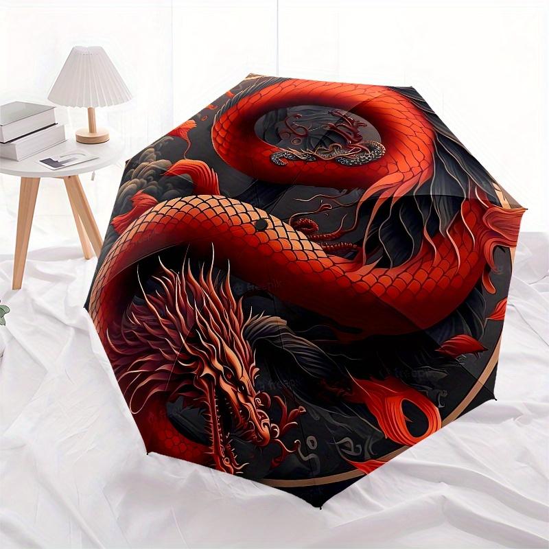 Red Dragon Yin Yang Symbol Circular Art PrintUmbrella, Portable 3-Fold Compact Umbrella for Men & Women Gift