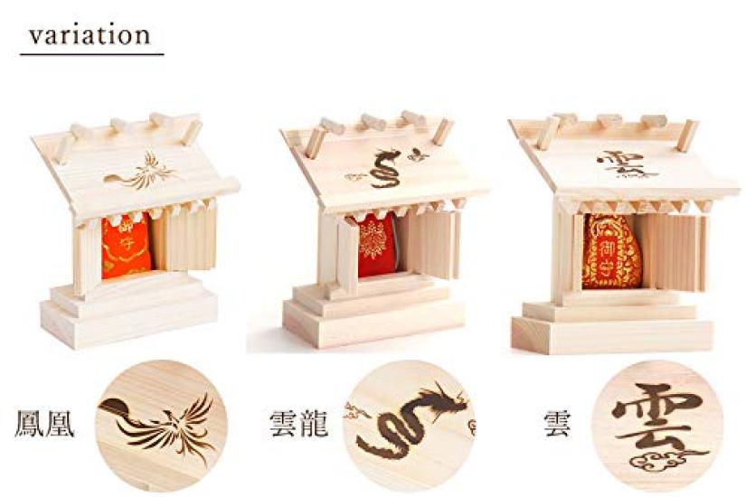 Yamakou Small Shrine Amulet Gifu Cypress Made in for Amulets and Shrines H14 x W12 x Holder, Wood, Japan, (Shrine Body) D6.5 (cm) (Cloud Dragon)