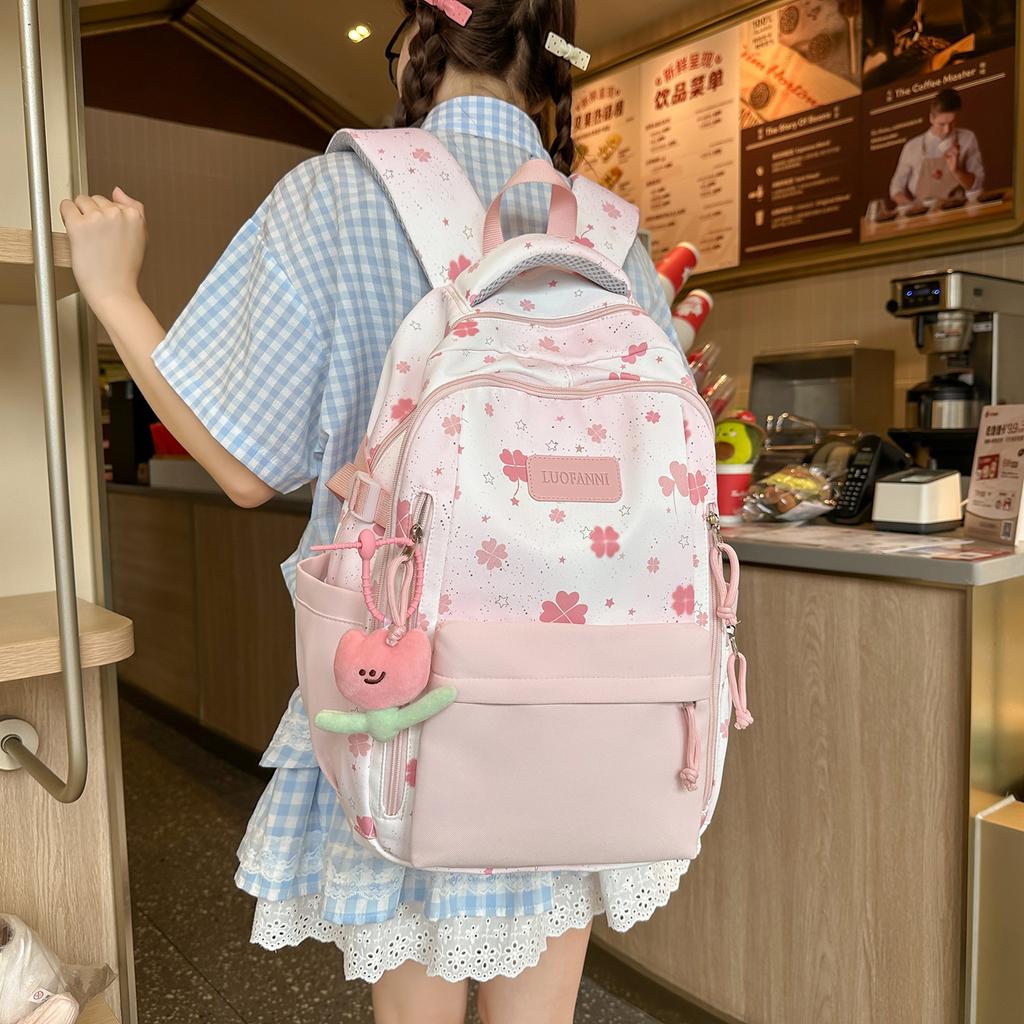 Schoolbag New High-value Ins Wind Smudging Large-capacity Backpack Mori Girl Printed Backpack Junior High School Student Backpack