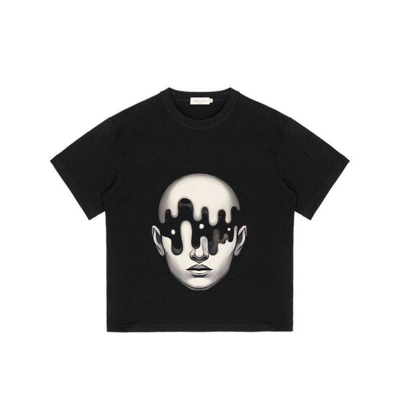 Black T Shirt with Abstract Face Print for Casual Wear