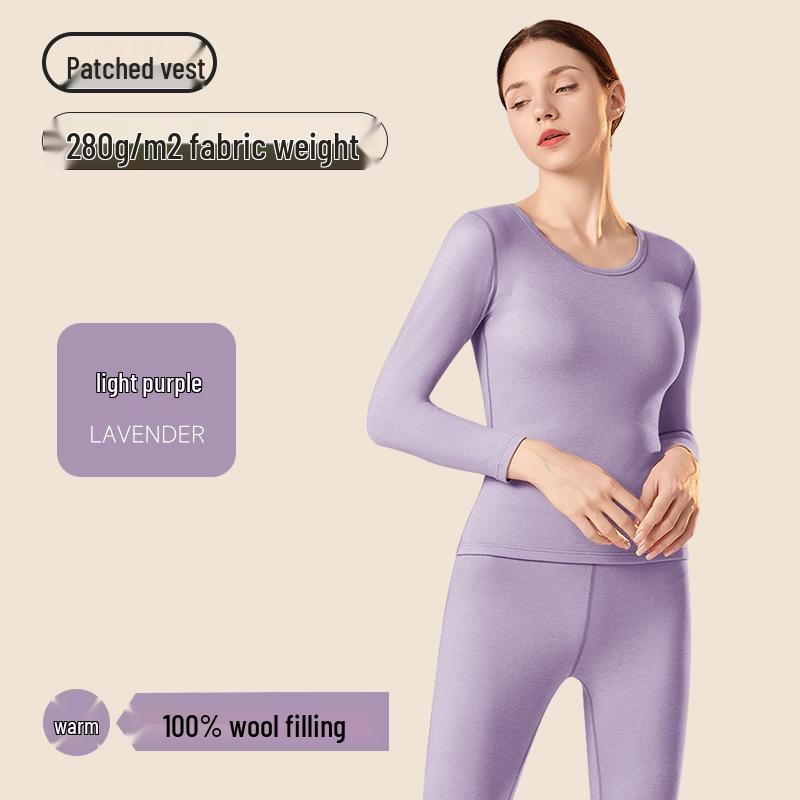 Women's Round Neck Slim Fit Thermal Underwear Set with 7A Antibacterial 100% Wool Filling - Autumn/Winter.