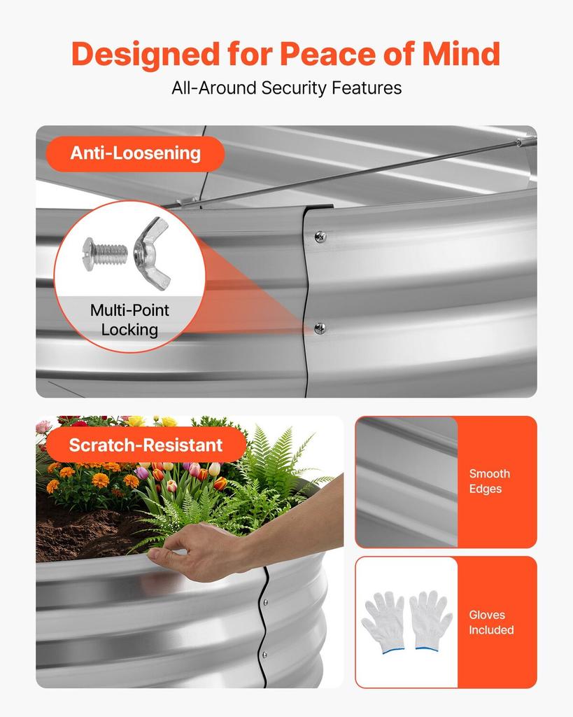 2 Pack Galvanized Raised Garden Beds, 1200 X 600 X 300 Mm, Oval Metal Planter Boxes Kit Outdoor, Bottomless Elevated Garden Box with Gloves, Alu-Zinc,