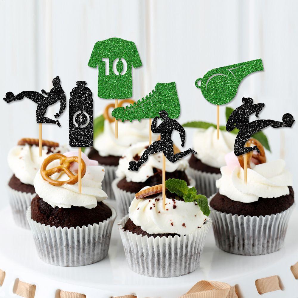 12Pcs Soccer Cake Decoration paper Soccer Ball Cupcake Toppers Sport Cupcake Picks Football Theme Birthday Cake Toppers