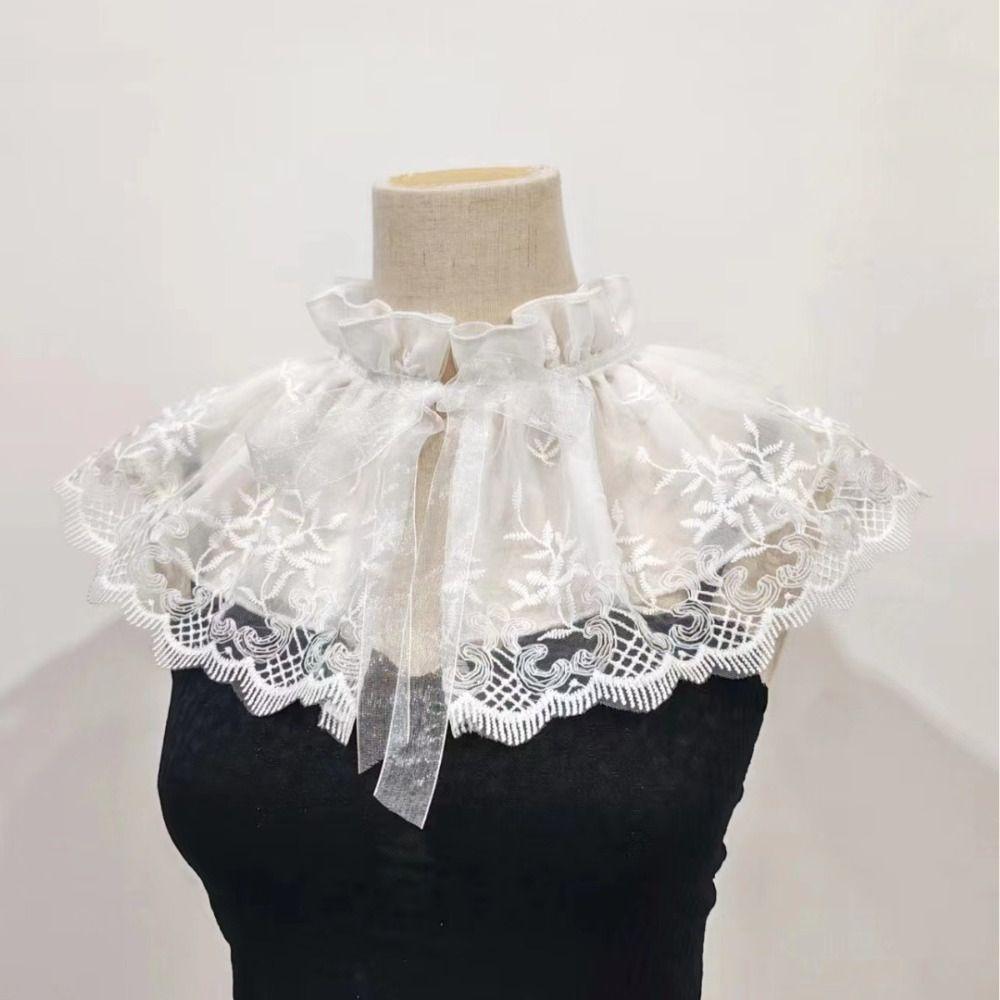 Cape Embroidered Lace Fake Collar Small high collar Double-layer Small Shawl Blouse Shoulders Decoration Wraps Doll Lapel Female