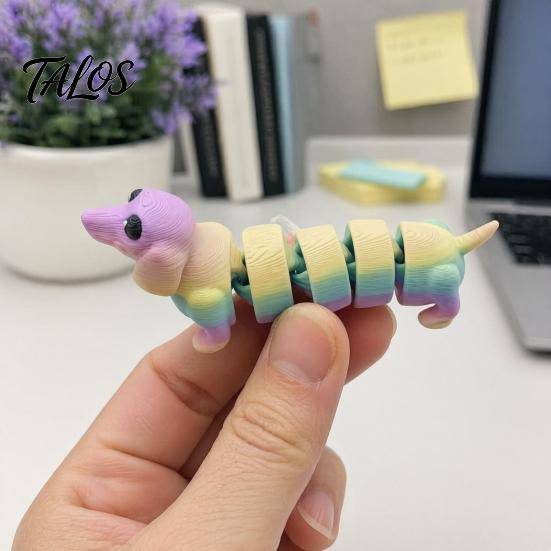 Miniature Dachshund Statue 3D Printed Figurine, Articulated Dog Fidget Toy, Puppy Collectible PLA Figurine Figure with Movable Joints, Desktop