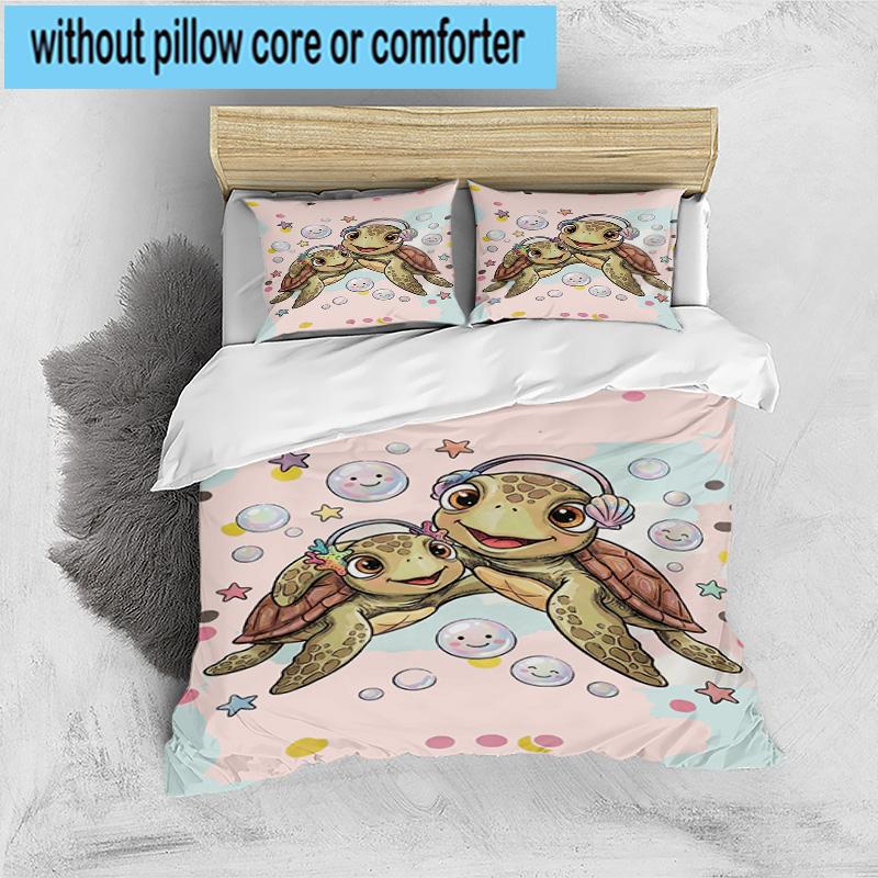 Underwater Two Sea Turtles 3pcs Bedding,Including 1pc Duvet Cover And 2pcs Pillowcases Perfect for Christmas,Ideal for Bedroom, Dormitory