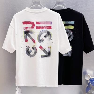 9283 Letnia bawełniana koszulka unisex Off-White z nadrukiem, oversize, Street Wear