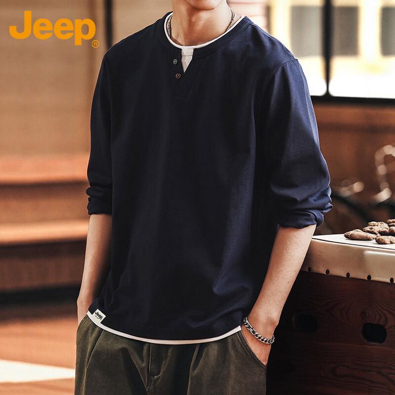 Jeep Men's American Retro Faux Two-Piece Long Sleeve T-Shirt