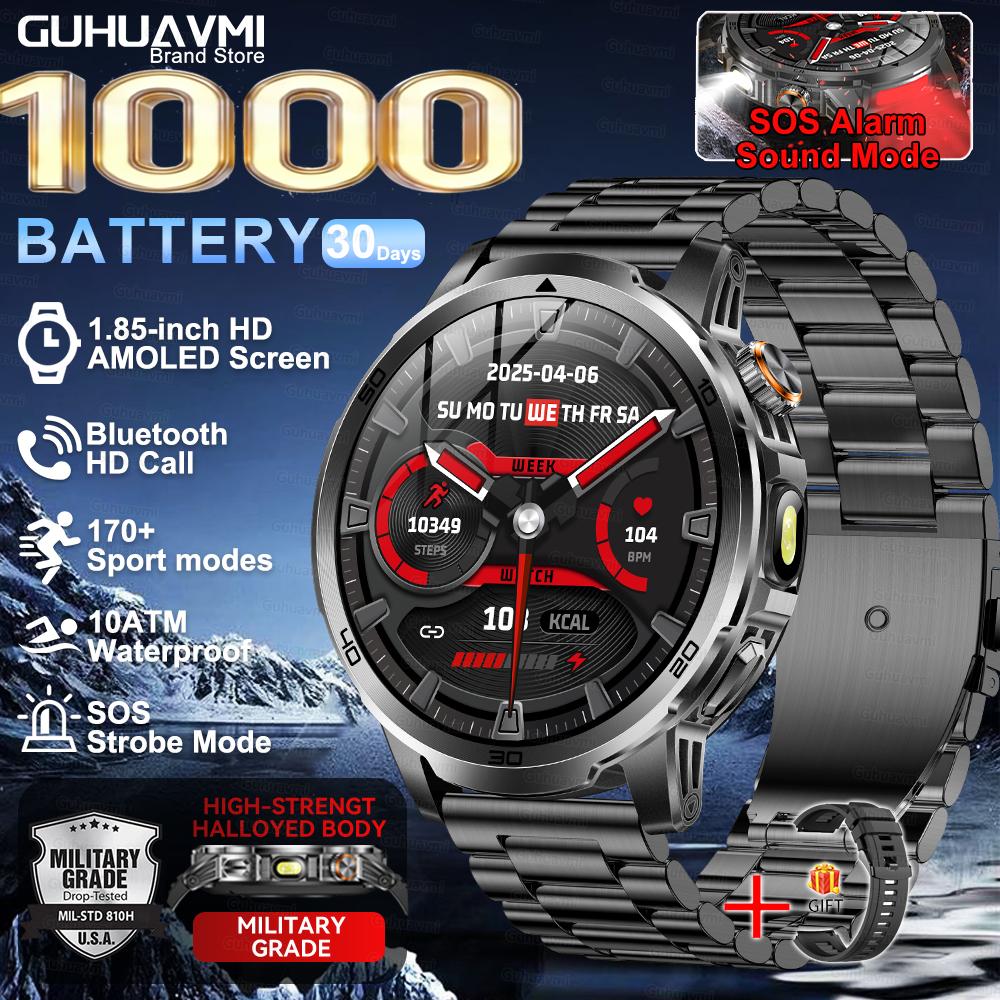 New military Outdoor 1000mAh Battery Smart Watch 1.85-inch HD  10ATM Waterproof Voice Call Sports Men Fitness Bracelet