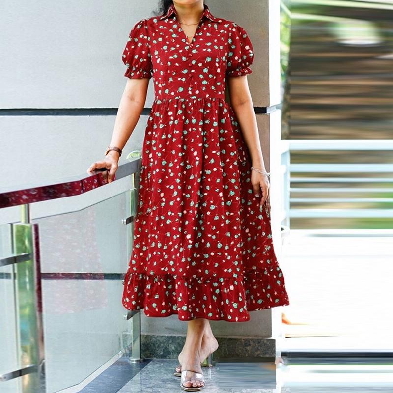 

ZANZEA Женское платье свободного кроя с отложным воротником, коротким рукавом и цветочным принтом M