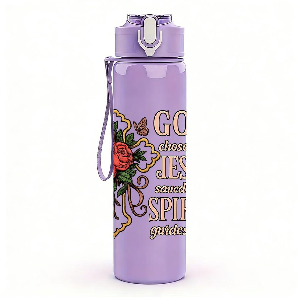 1PC God Jesus Rose Text 750ml Color Plastic Sports Water Bottle Leakproof Flip Straw Lid Suitable for Sports Office Home Use
