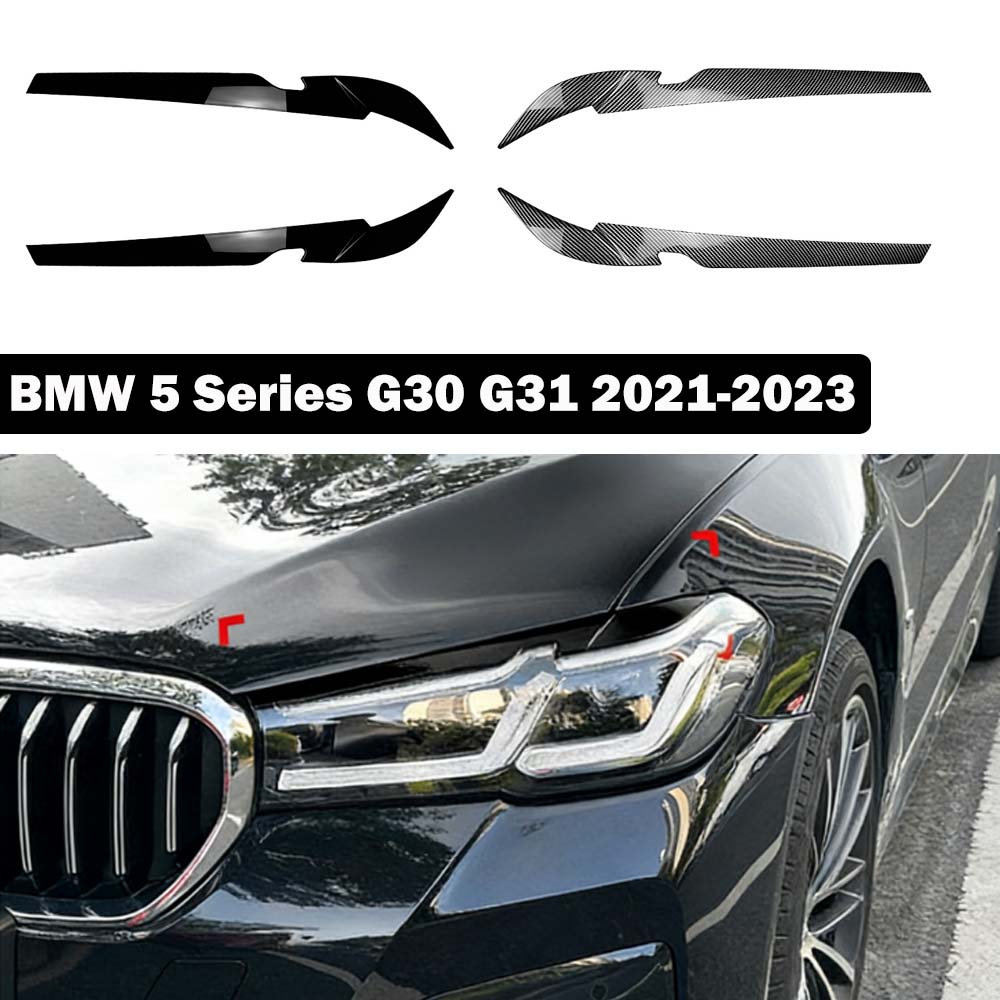 For BMW 5 Series G30 G31 G38 530i 530d 530e 2021-2023 Front Headlight Eyebrows Eyelids ABS  Sticker Exterior Modification Cover