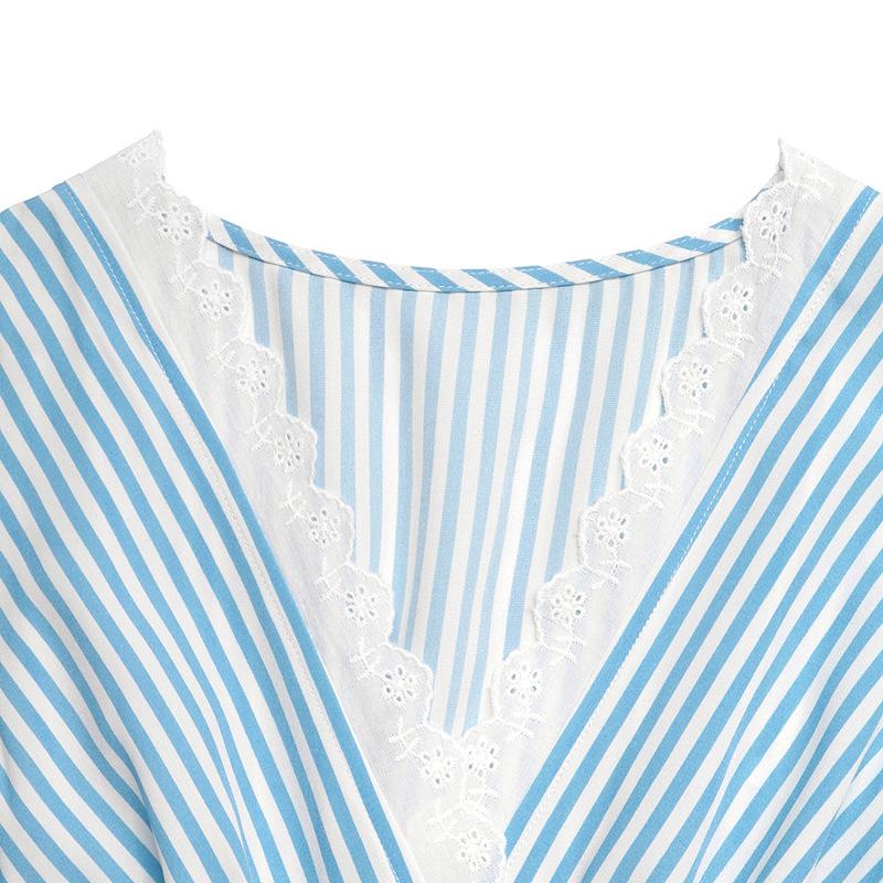 2026 European Striped Lace Patchwork Maxi Dress - Waist-Cinched, V-Neck, Sleeveless, Summer Style for Women