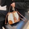 Damen Mode Eimer Tasche Neu 2026 Trendige Einzel-Schultertasche mit Canvas Patchwork Luxuriöse Textur Umhängetaschen