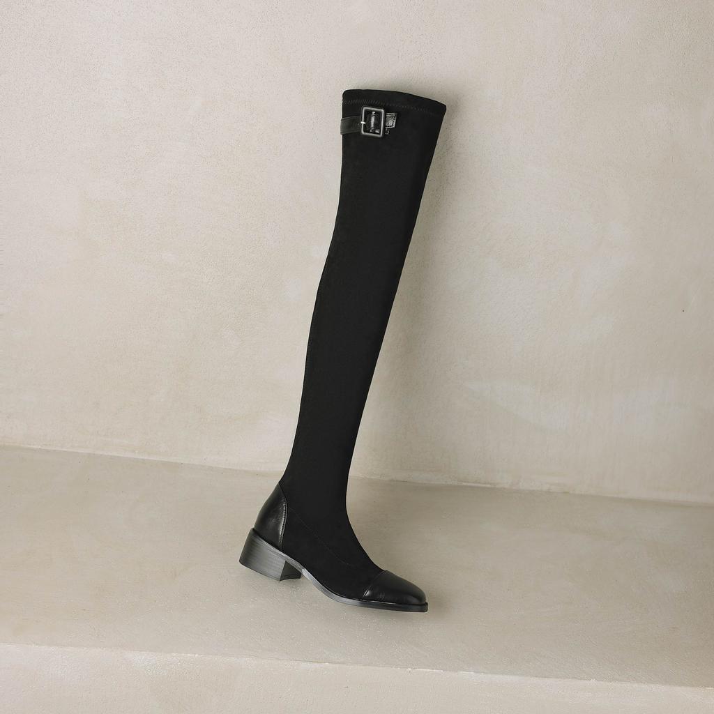 Krazing Pot Flock Autumn Winter Shoes Thick Heels Size 43 Long Boots Black Brown Stretch Over-the-knee Boots