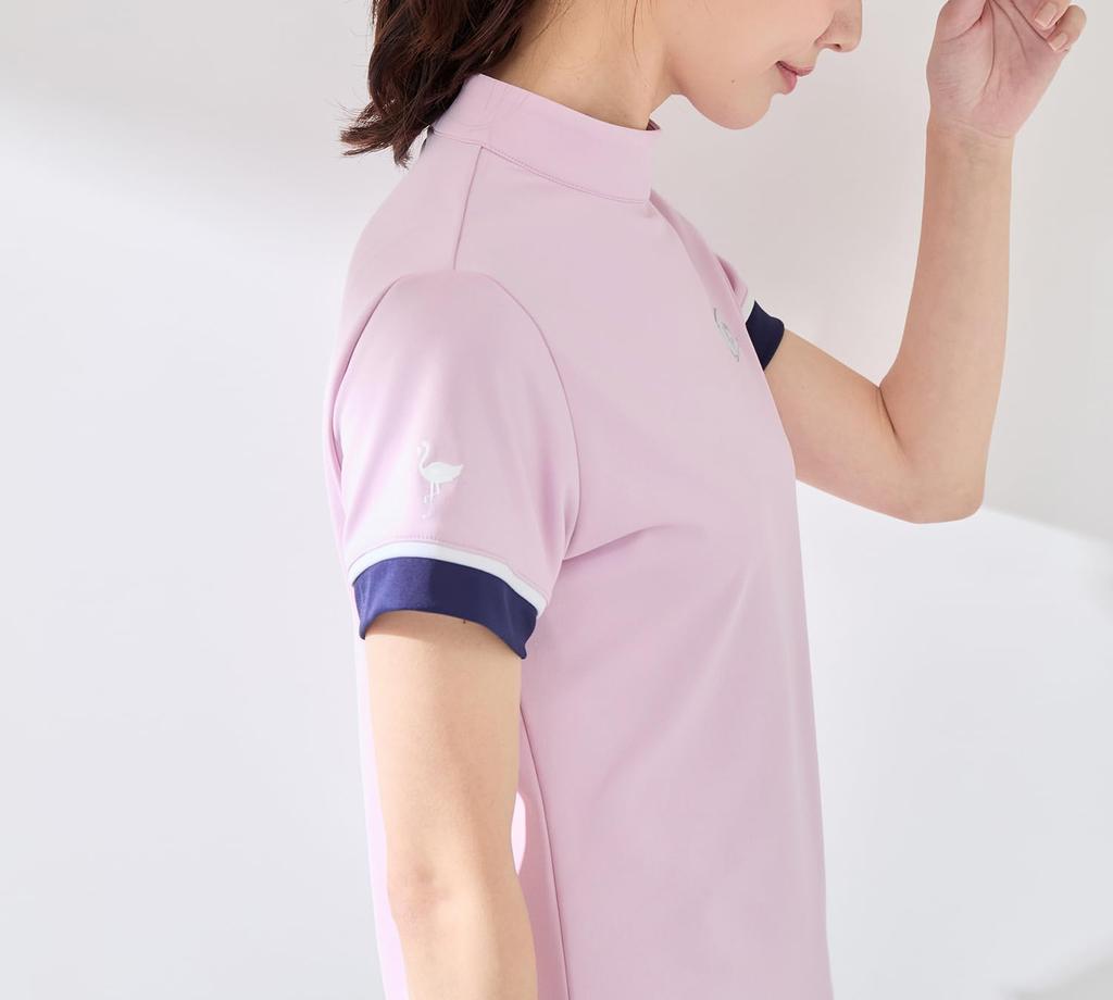 Jun Rope Mock Neck Short Sleeve Pullover with UV Cooling and Pink & Women's Color-Combo Protection, Quick-Drying, Touch, Anti-See-Through, (63)