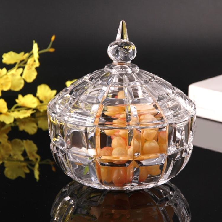 Clear Glass Crystal Covered Storage Jar with Lid for Candy Dry Fruit Dish Organizers Jewelry Trinket Box Home Decors