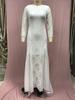 2025 Spring European & American Women's Celebrity Banquet Wedding Dress - Round Neck, Long Sleeve, Printed, Backless Lace
