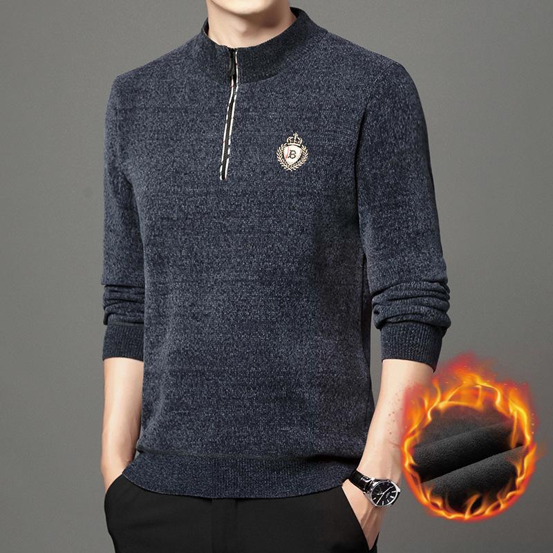 Zipper Collar Men's Knitwear Winter Fashion Trendy Thickening Thermal Base Sweater