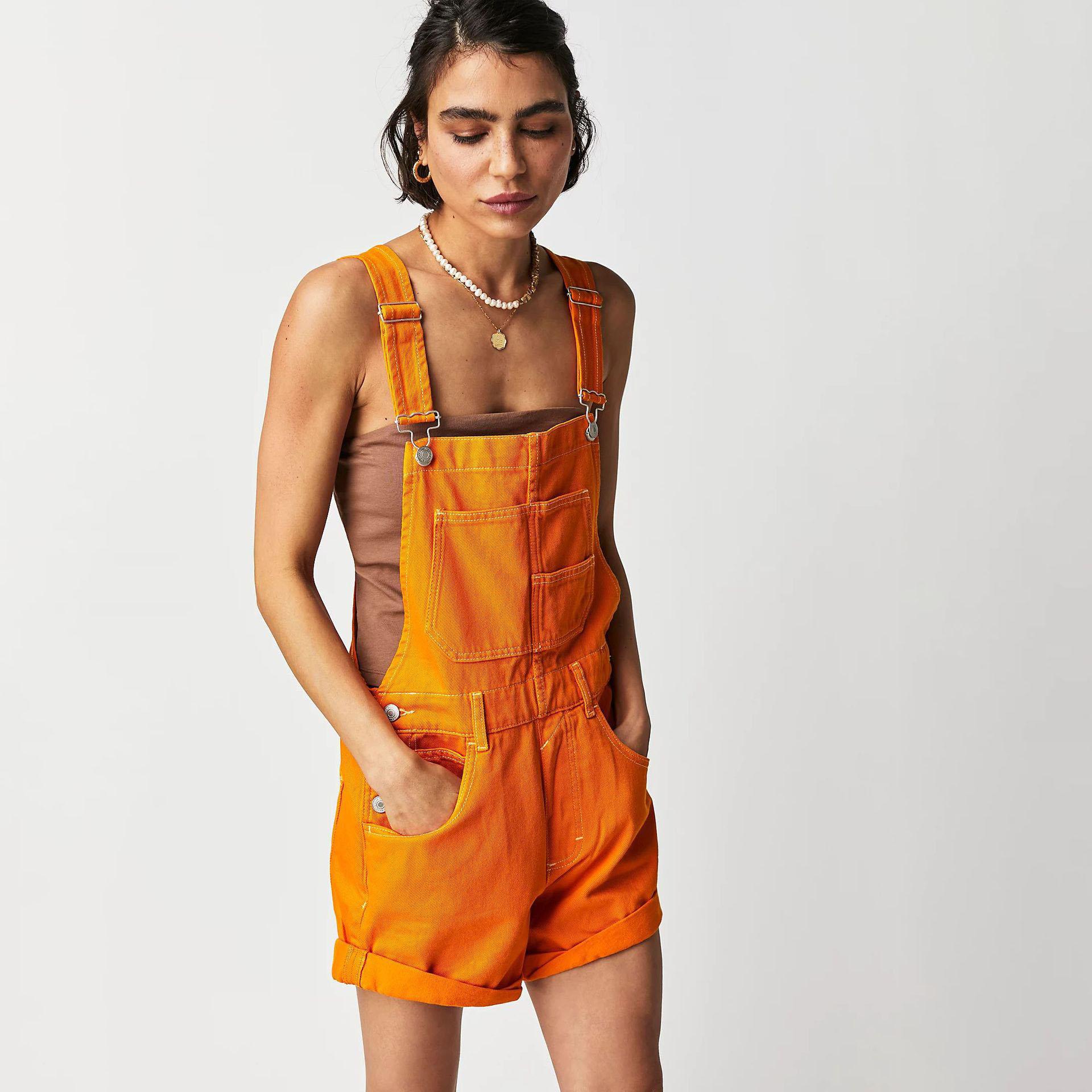 

Женские комбинезоны комбинезоны для стирки джинсовые комбинезоны цельные однотонные шорты карманы сращивание High Street спинка свободные пуговицы S оранжевый