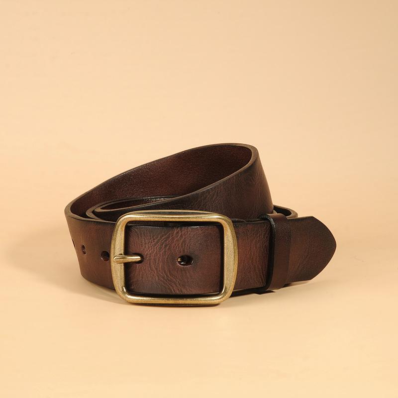 Men's Retro Vegetable Tanned Leather Belt with Copper Buckle
