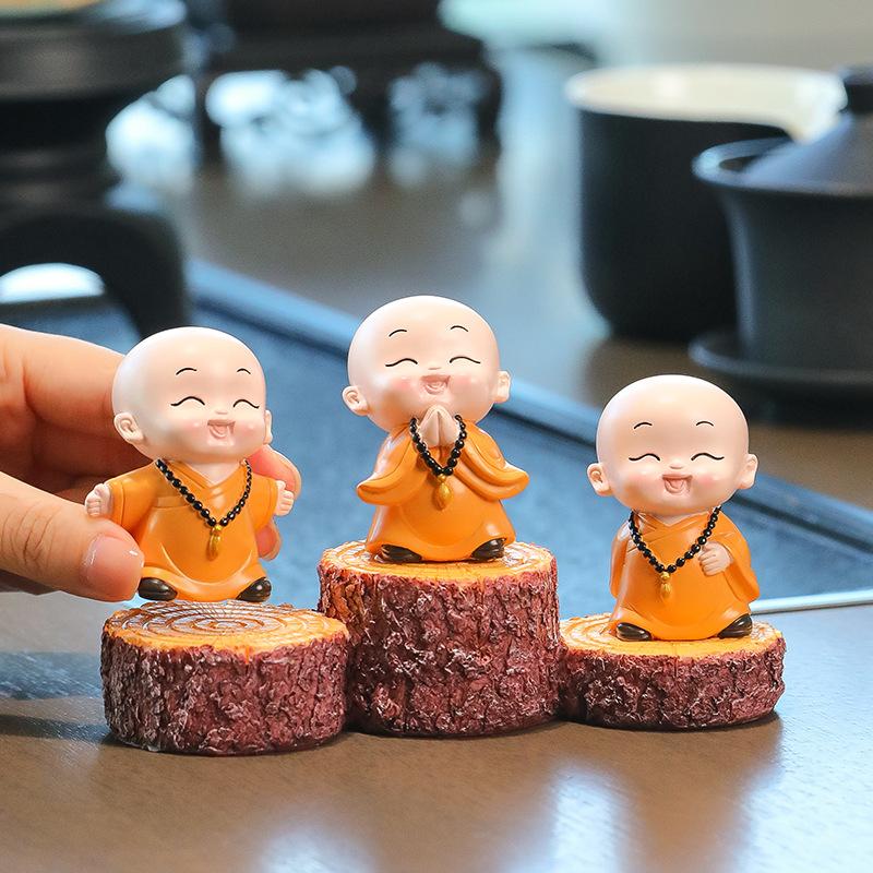 1Pc Chinese Zen Little Monk Ornament Cute Little Novice Desktop Tea Table Tea Pet Tea Table Office Decoration Knick Knack