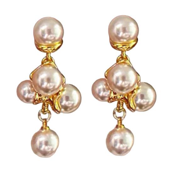1 Pair Faux Pearls Dangle Earrings for Women, Gold Plated Grape Cluster Drop Earrings, Prom Wedding Bridal Jewelry