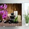3D Black Stone Green Bamboo Zen Shower Curtain Set Purple Orchid Buddha Natural Landscape Bathroom Decor Polyester Bath Curtains