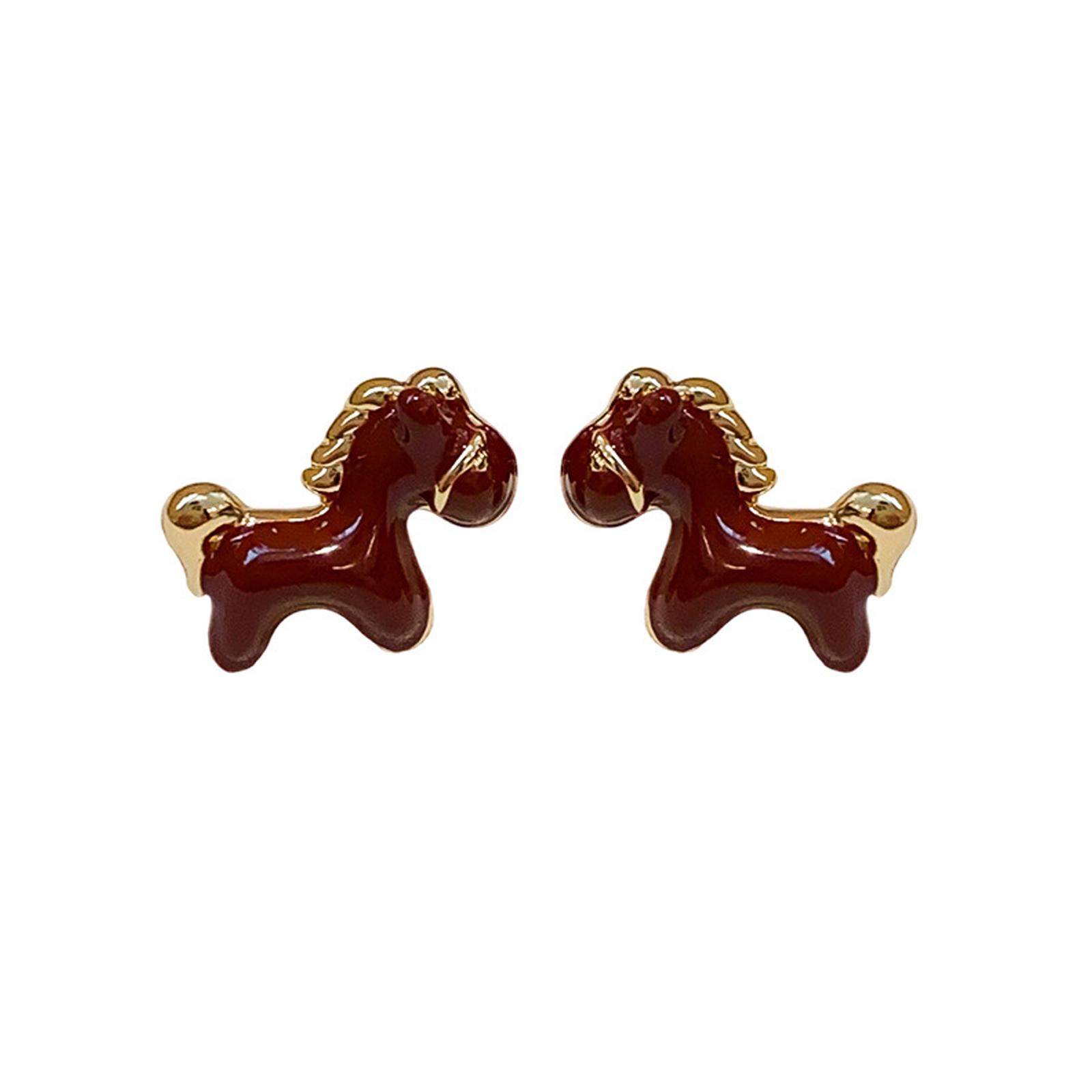 

Elegant Enamel Ear Studs Cartoon Horse Theme Retro Craftsmanship Earrings Accessories for Everyday Wear