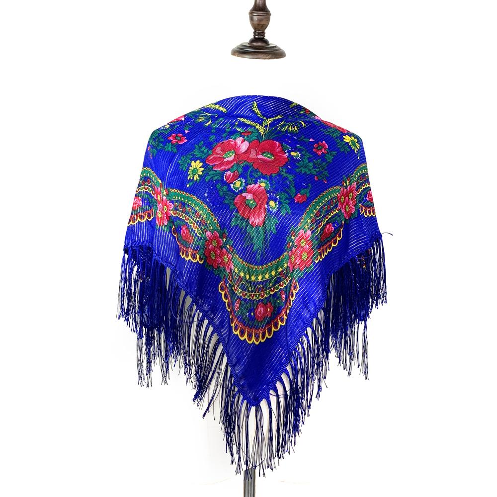 Russian Square Bandana Scarf Women Luxury Floral Print Fringed Headband Shawl Pareo Lady Headband Scarves Babushka Head Wraps