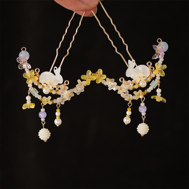 Osmanthus Kaninchen Hanfu Haarnadel: Mondfest-Feenquaste Buyao für Kinder, Antiker Stil Schläfenaccessoire