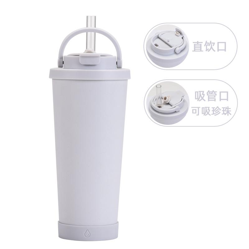 

710Ml Stainless Steel Straw Cup, A Cup Of Double Drink Suction Pearl Portable Handle Thermal Insulation Water Cup 710ml світло-сірого кольору