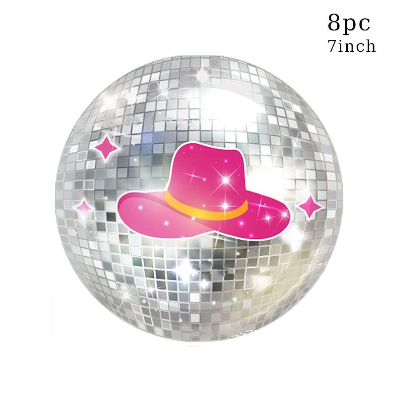 Disco Party Disposable Tableware Pink Cowgirl Hat Disco Silver Ball Plates Cups Napkins Adults Girls Happy Disco Party Supplies