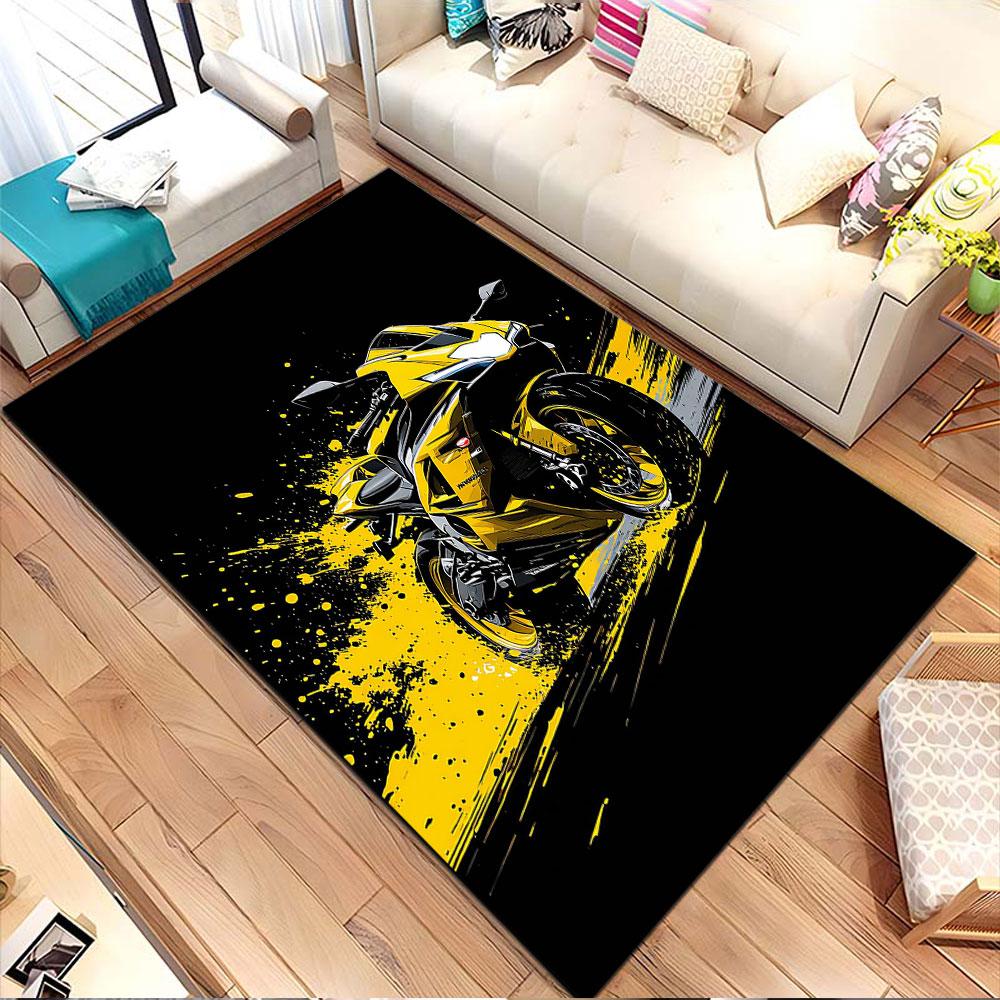 Yellow Sport Bike with Splatter Art Style Patterned carpet, non slip mat suitable for living room and bedroom sofas