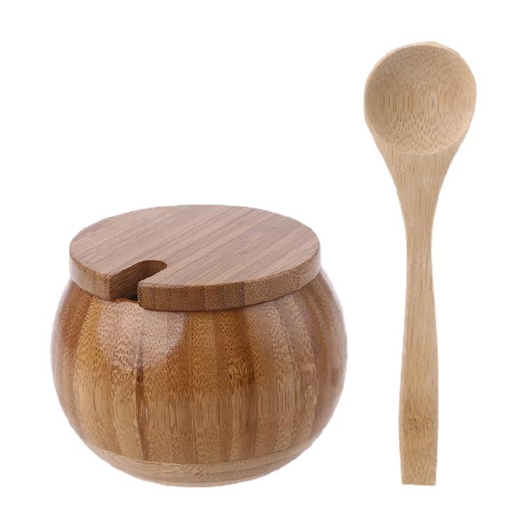 Seasoning Box with Spoon Lid Kitchen Tool Seasoning Accessories Wood Material
