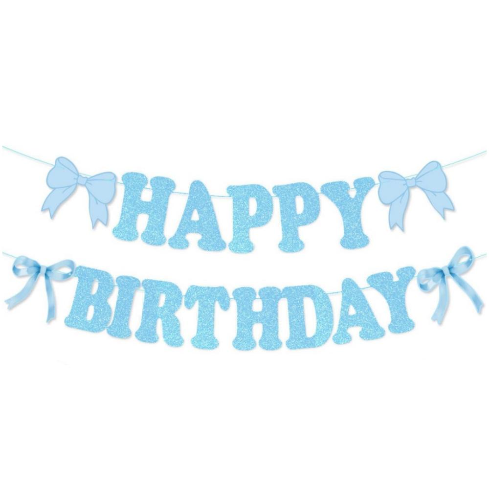 Bow Theme Happy Birthday Banner Paper Backdrop Decor New Hanging Garland  Party Supplies
