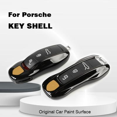 Original Car Paint Surface Piano Black Car Key Shell For Panamera Cayenne 911 Macan 718 Key Cover Fob Holder Accessories