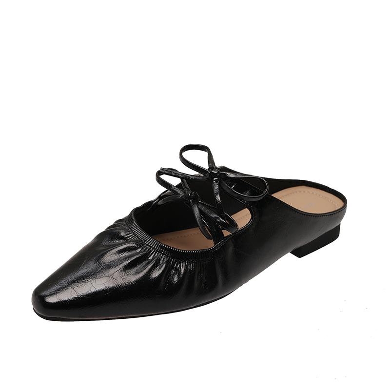 Fashion Low heel slippers summer new square head shallow mouth fold butterfly knot soft sole anti-slip wear-resistant baotou shoes