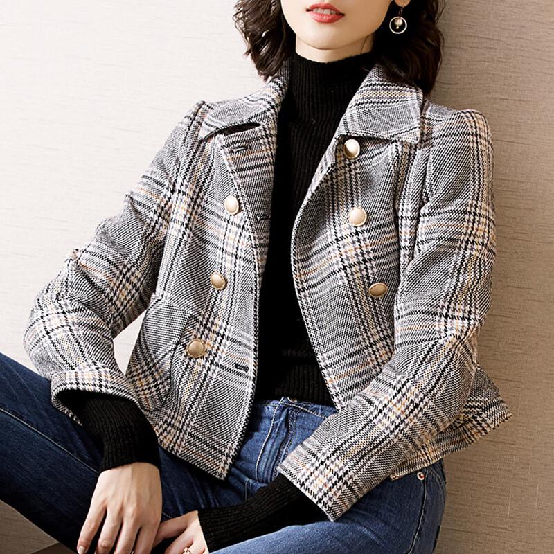 

KAVON 2025 Fall/Winter British Style Plaid Double-Breasted Jacket M