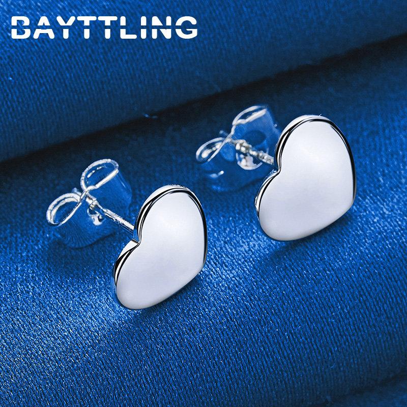 High Quality 925 Sterling Silver Earrings Charm Glossy Heart Stud Earrings For Women Engagement Birthday Party Fashion Jewelry