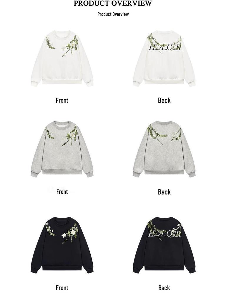 Guochao Men's Winter Velvet Embroidered Hoodie - New Chinese Style Harajuku Round Neck Top