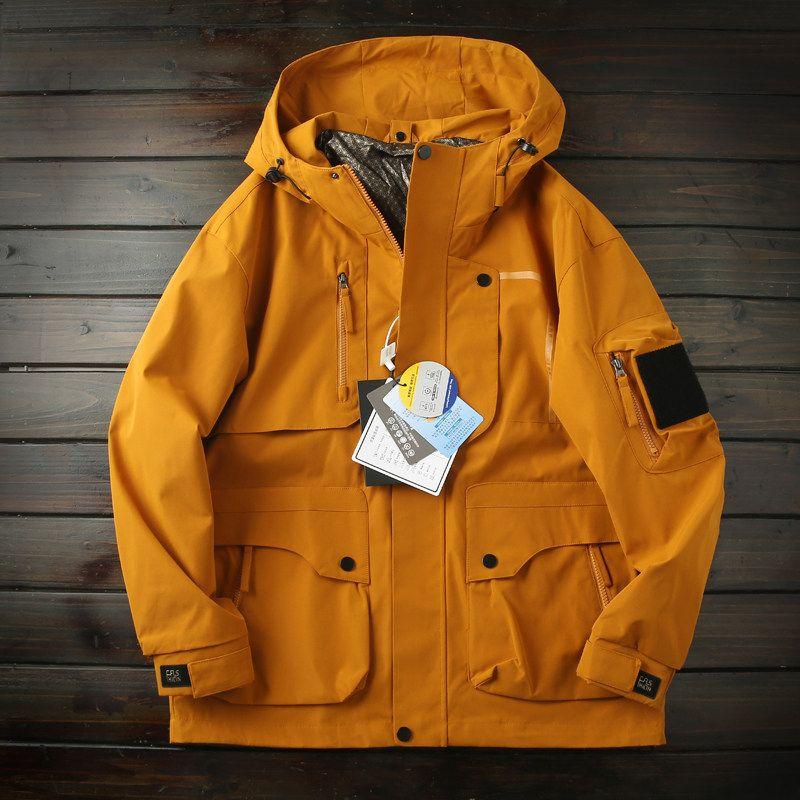 

Early Autumn Welfare Technology Windproof Waterproof Foreign Trade Tail Goods Men s Outdoor Hood Jacket Jacket Top Pine Branch Yellow 3XL (80-90kg)
